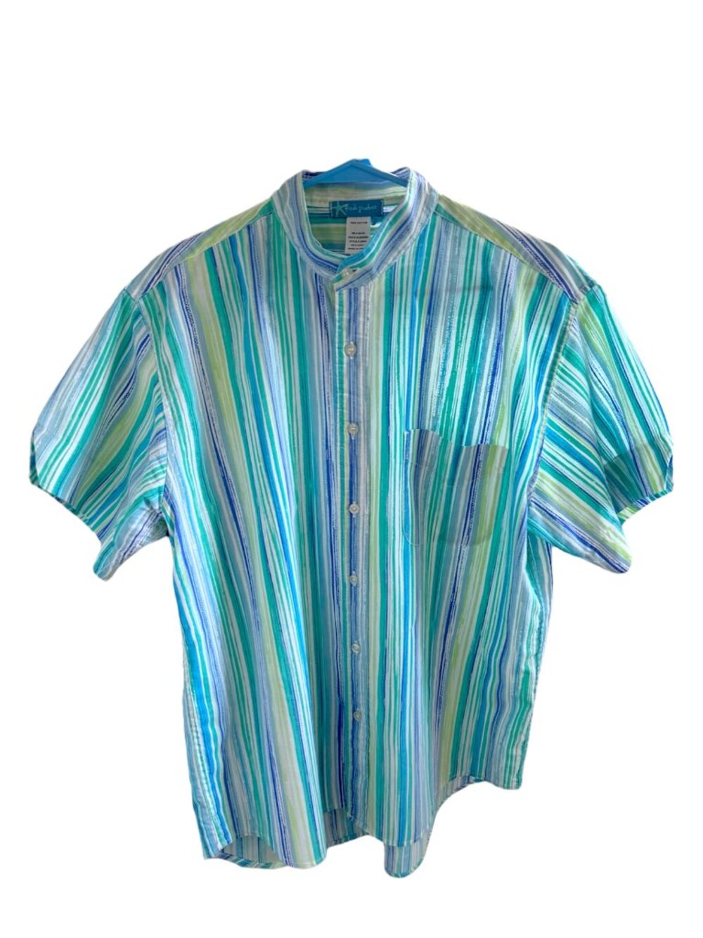 Fresh Produce Beachy Coastal Multi Stripe Button Down Tunic Short Sleeve Medium